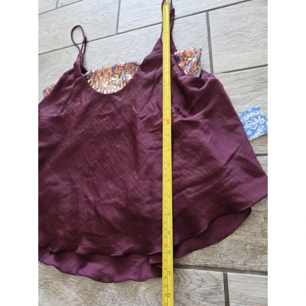 Free People Turn It On Cami S Burgundy Sequin Embellished Inset Layered Club NEW